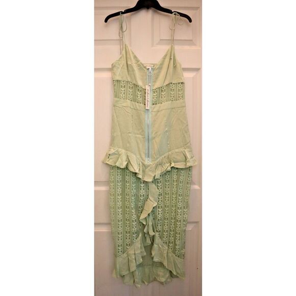 For Love & Lemons Women's Sz M Light Green Lovebird Lace Midi Dress - Picture 1 of 13
